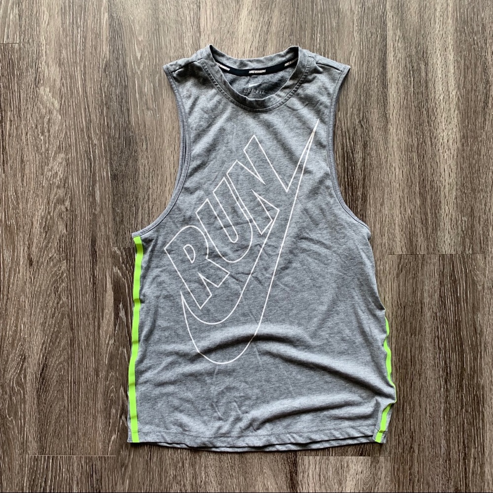 Nike Dri Fit Run Tank Top Grey Bright Green XS